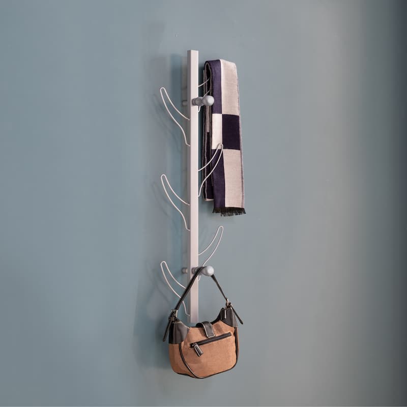 Vertical Wall Mount Coat Rack with Eight Hook - White