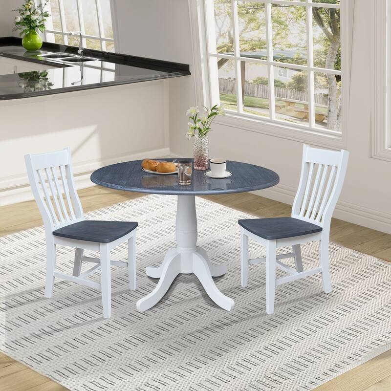 42" Round Top Dual Drop Leaf Pedestal Table with Dining Chairs