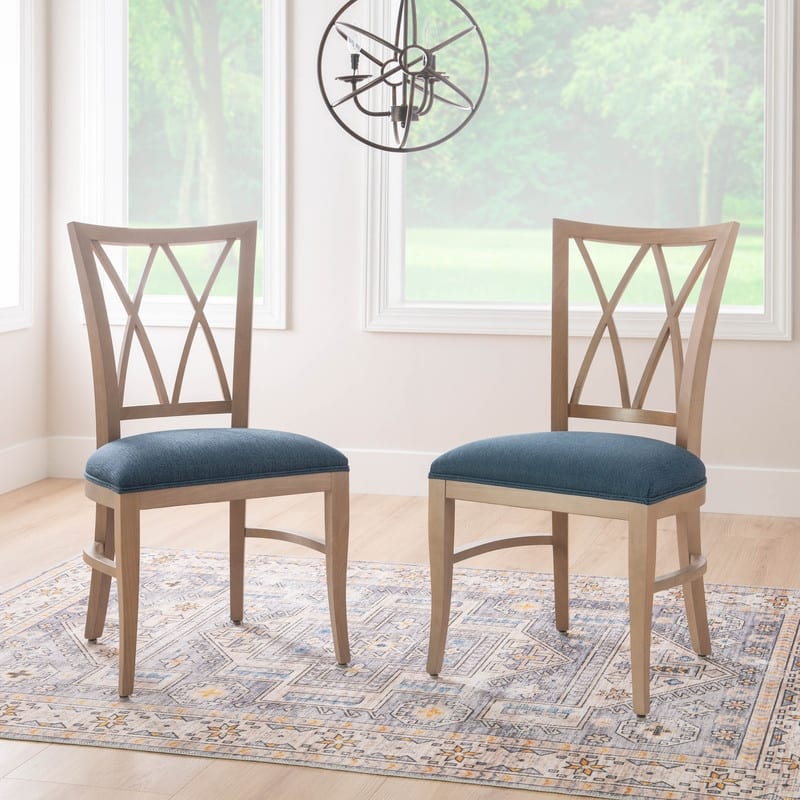 Osborne Natural Solid Wood Farmhouse Side Dining Chair - Blue