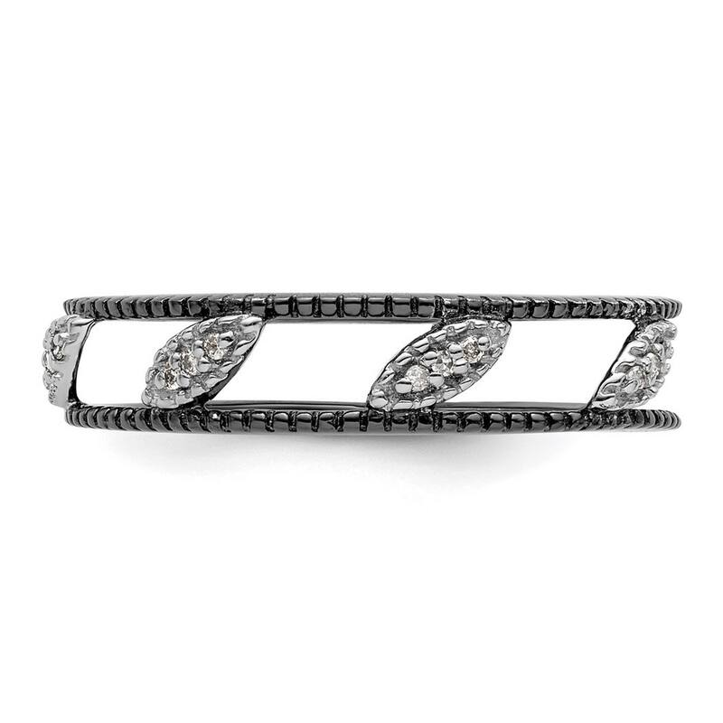 Curata 4.75mm 925 Sterling Silver Polished Prong set Ruthenium plating Stackable Expressions Rhodium Plated Diamond Jacket Ring