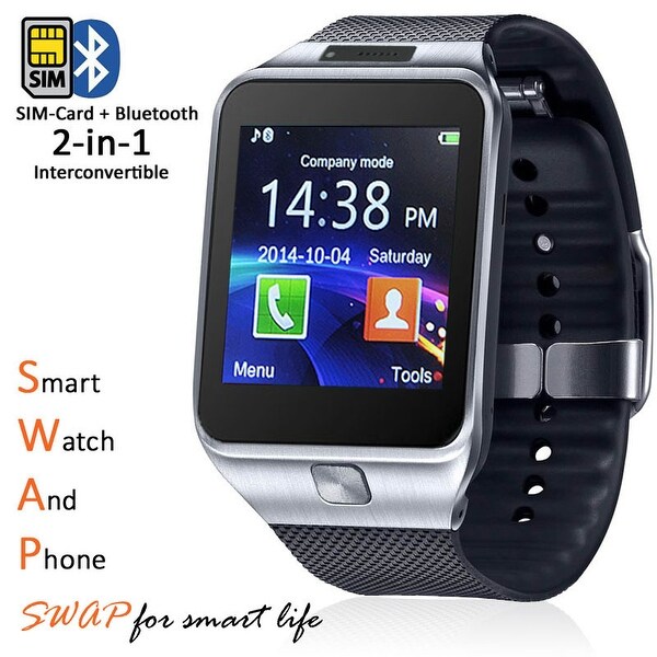 Indigi® SWAP 2-in-1 Gear SmartWatch & Phone + Bluetooth Sync + Optional SIM + SMS Notify (Android or iOS Compatible)