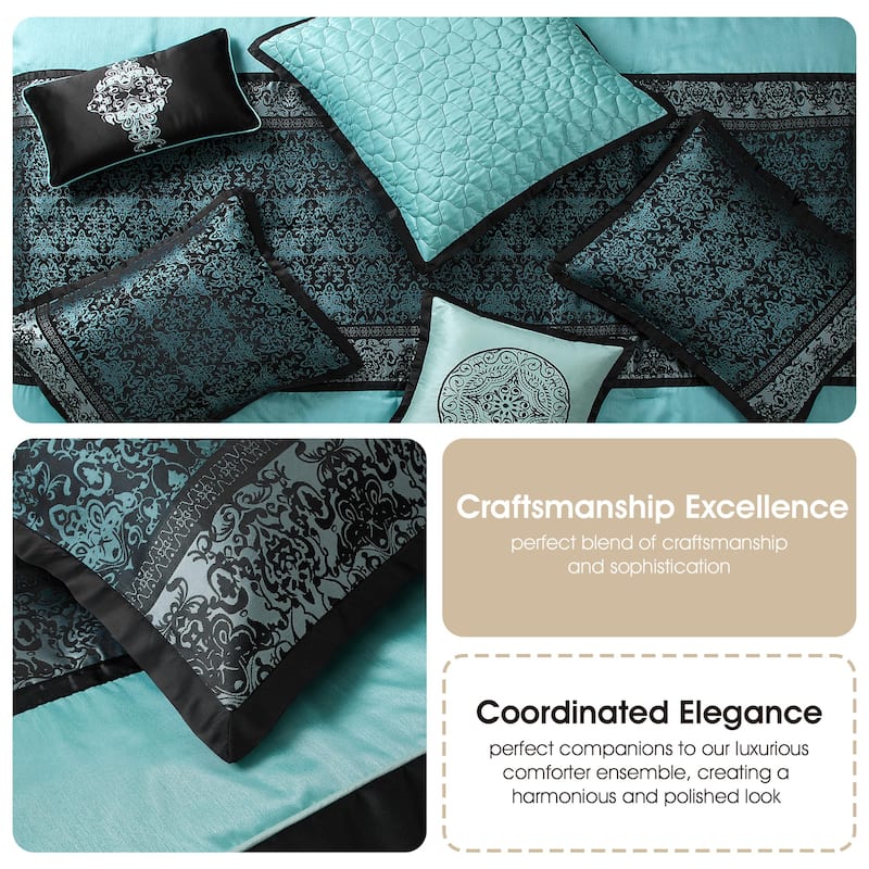 Nanshing Sierra 12 Piece Faux Silk Damask Comforter Set