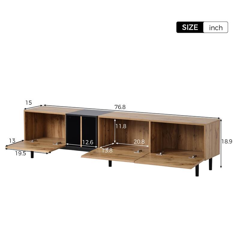 Modern TV Stand for 80'' TVs with 3 Doors, Concealed Storage and Pull-Down Cabinet Doors, for Living Rooms and Bedrooms