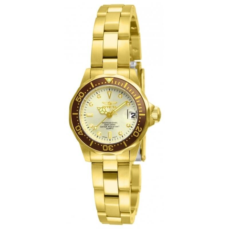 Invicta Women's 12527 Pro Diver Quartz 3 Hand Champagne Dial Watch - Gold