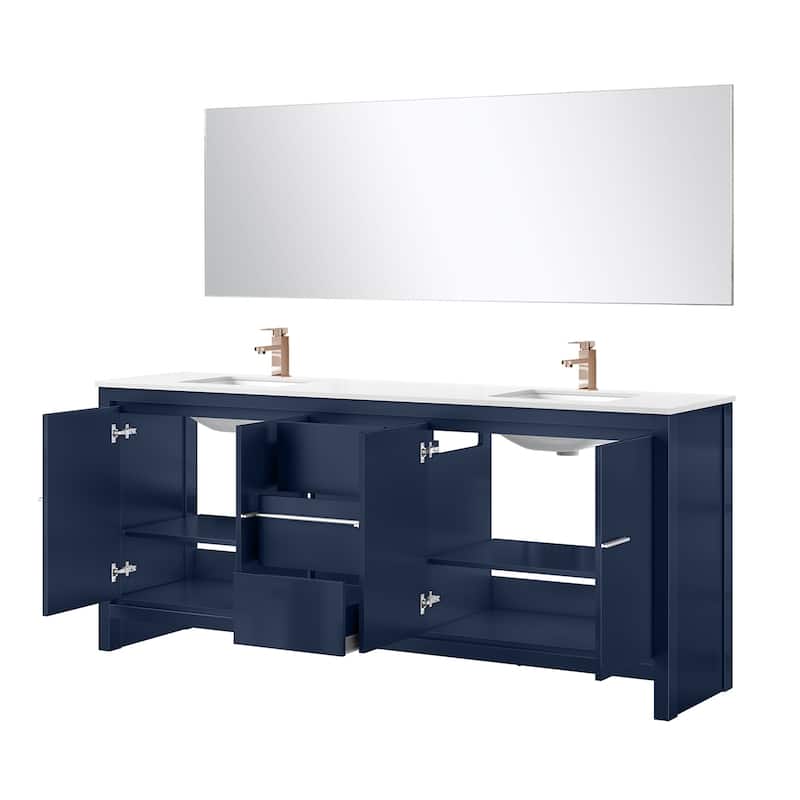 Lafarre Bath Vanity with Cultured Marble Top, Sink, Mirror and Rose Gold Faucet