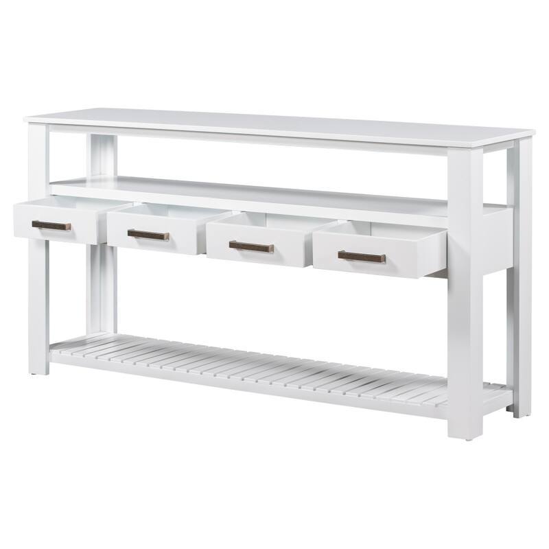 62.2" Modern Console Table with 4 Drawers and 2 Shelves