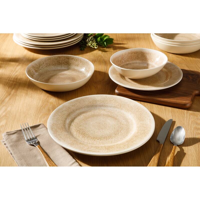 Gibson Home Casper Court 16-Piece Melamine Dinnerware Set - Reactive Glaze Look Plates and Bowls, Service for 4
