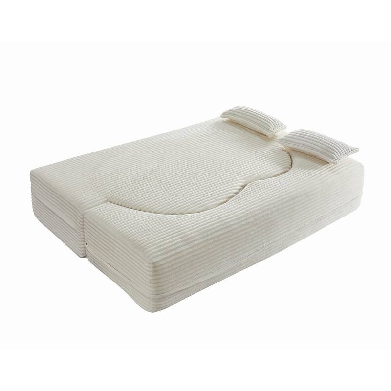 Modern 78" Full Size Convertible Corduroy Foam-Filled Sleeper Sofa,Modern Floor Sofa with 2 Pillows