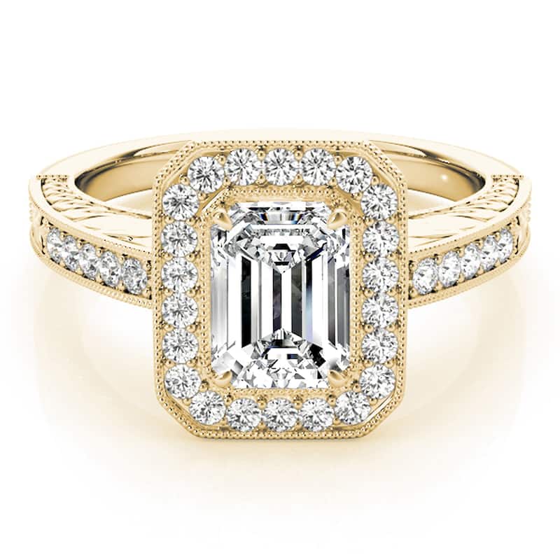 Auriya 14k Yellow Gold Lab Grown Emerald Diamond Halo Engagement Ring 0.50 to 5.00 ct. tw. (F-G VS)