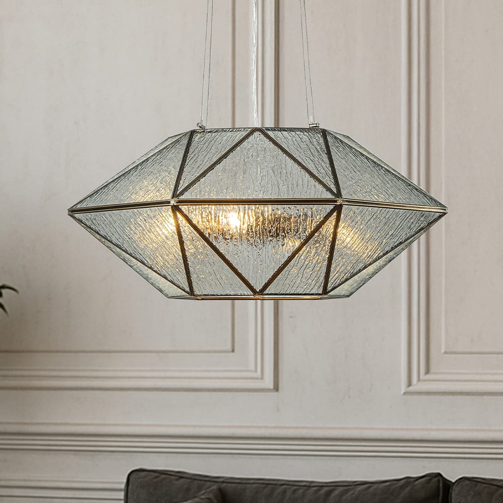 6-Light Dimmable Modern Geometric Chandelier With Textured Glass Accents Unique Statement Pendant Light For Dining Room - W20''