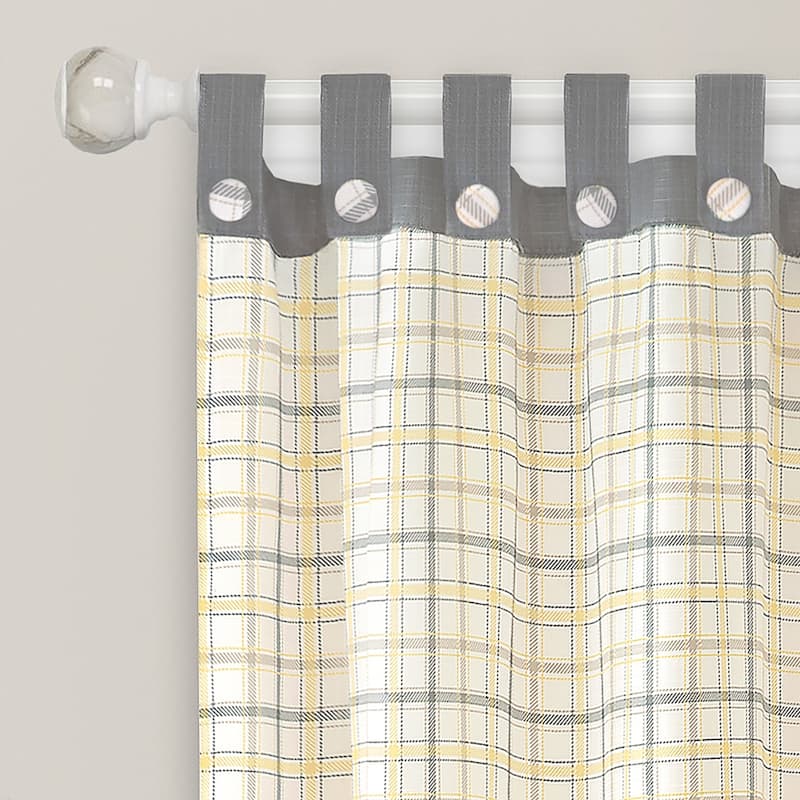 Tattersall Button Tab Top Window Curtain Panel