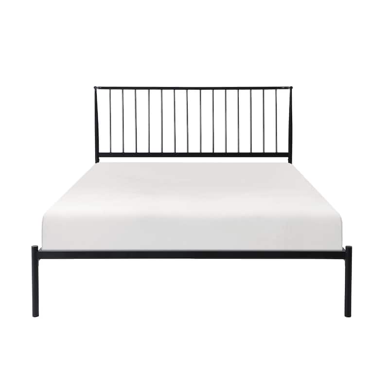 Black Metal Frame Queen Platform Bed with Angled Headboard
