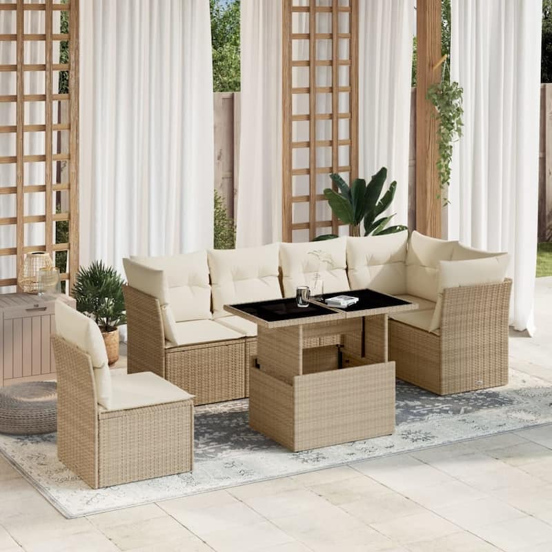 7-Piece Outdoor Sofa Set with Cushions - Beige and cream - 21.7 x 39.4 x 27.2 in