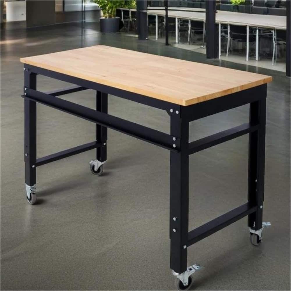 48" Adjustable Height Metal Rolling Workbenches with Wood Top