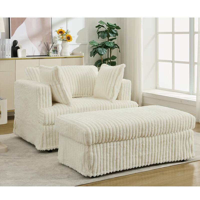 47.7'' Corduroy Deep Seat Upholstered Daybed with Movable Ottoman
