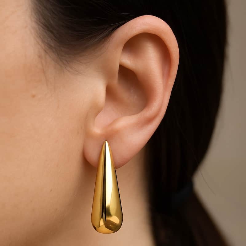 Polished Geometric Teardrop Earrings - 1.2" long