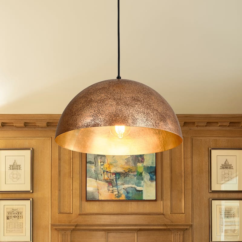 Industrial Oversized Metal Dome Pendant Light - Modern Farmhouse - 15in - Patina Gold