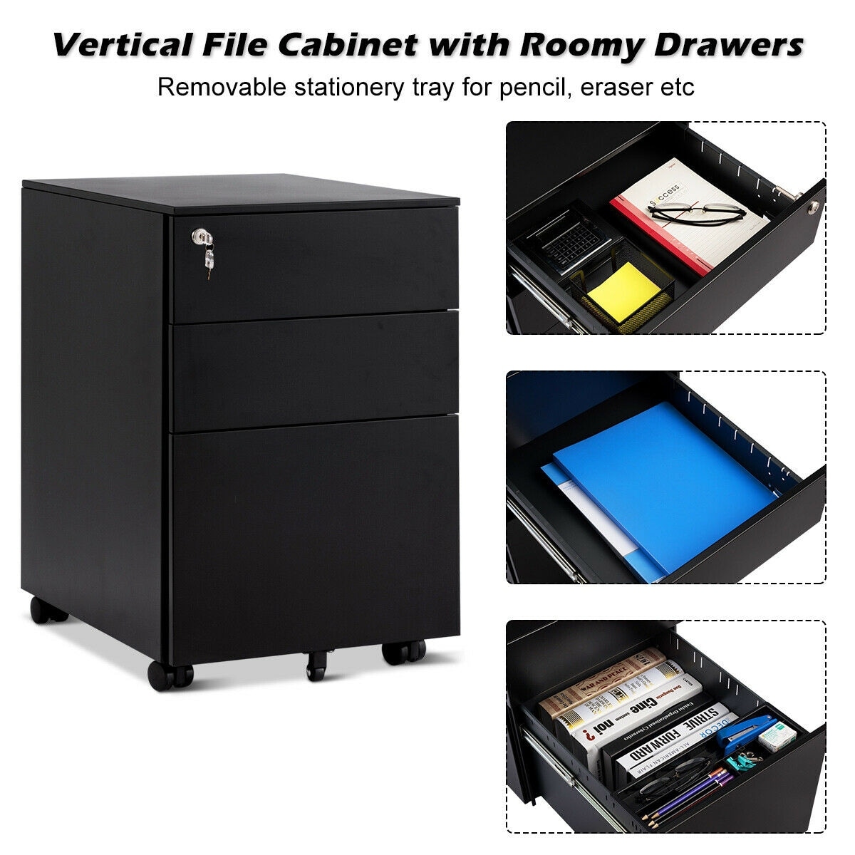 Shop Costway 3 Drawer Filing Cabinet Locking Pedestal Under Desk