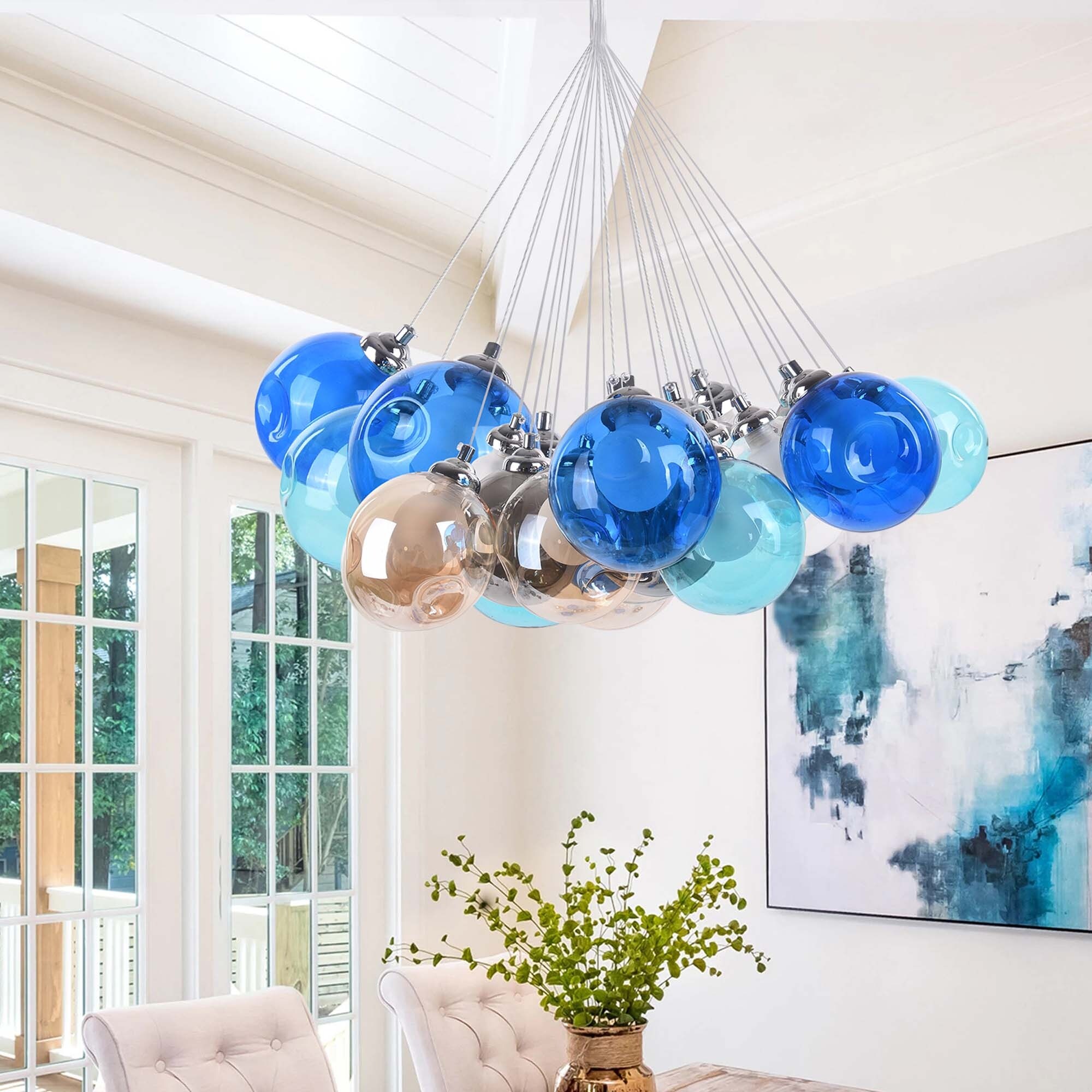 25 Light Modern Cluster Glass Globe Shaded Pendant Chandelier