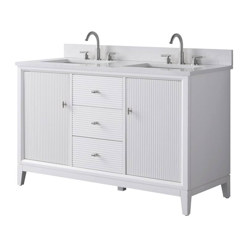 Vanity Art 54" Freestanding Bathroom Vanity with Engineered Marble Top and Sinks