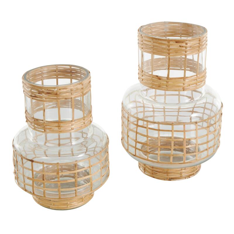 Clear Glass Handmade Rattan Wrapped Vase (Set of 2)