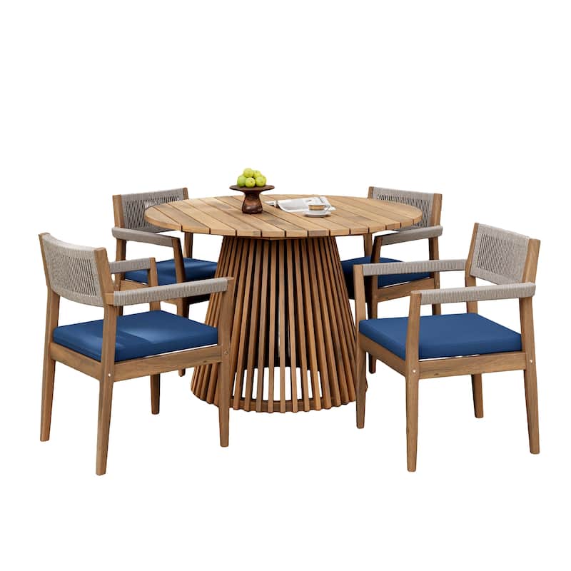 Christopher Knight Home - Franky Acacia Outdoor 5 Piece Dining Set with Rope and Cushion