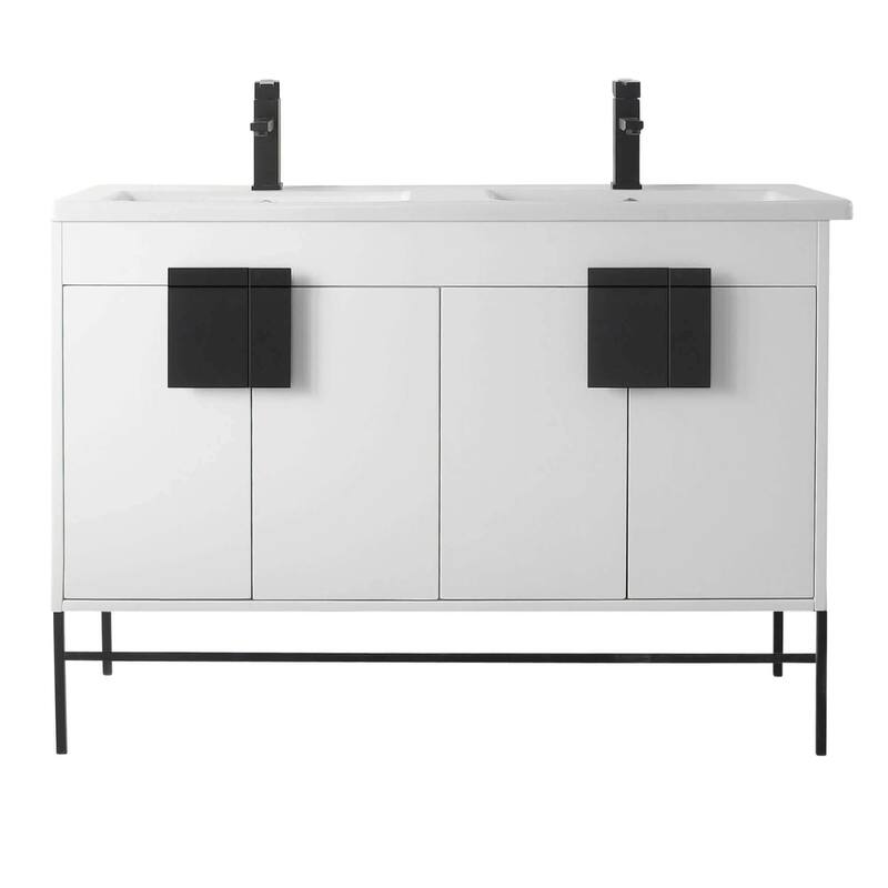 Modern Bathroom Vanity Set, Vitreous China Double Sink Top 48"