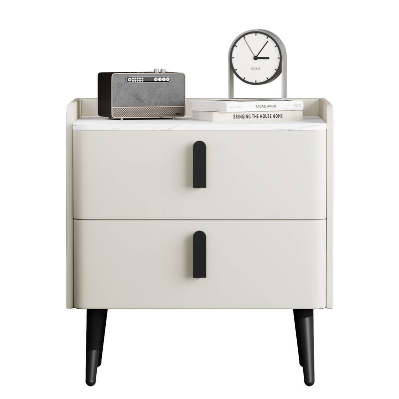 Nightstand with 2 Drawers,Night Stand with Marble-Pattern Tabletop,Modern Beside Table for Bedroom,End Table for Living Room