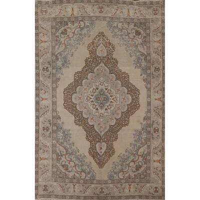 Vintage Medallion Distressed Tabriz Persian Rug Handmade Wool Carpet - 6'6" x 9'6"