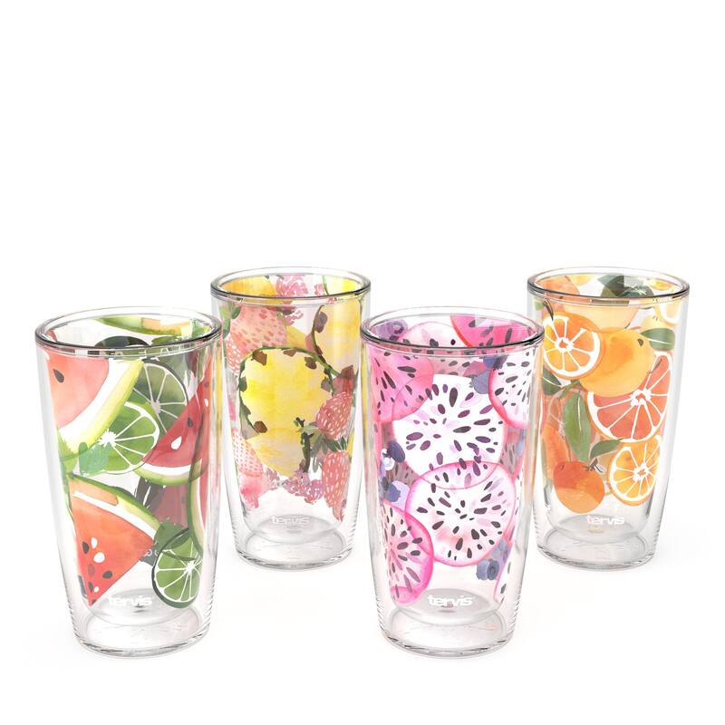 Tervis Yao Cheng Chilled Fruit Made in USA Double Walled Insulated Travel Tumbler, Assorted - 16oz - 4pk - 16oz - 4pk