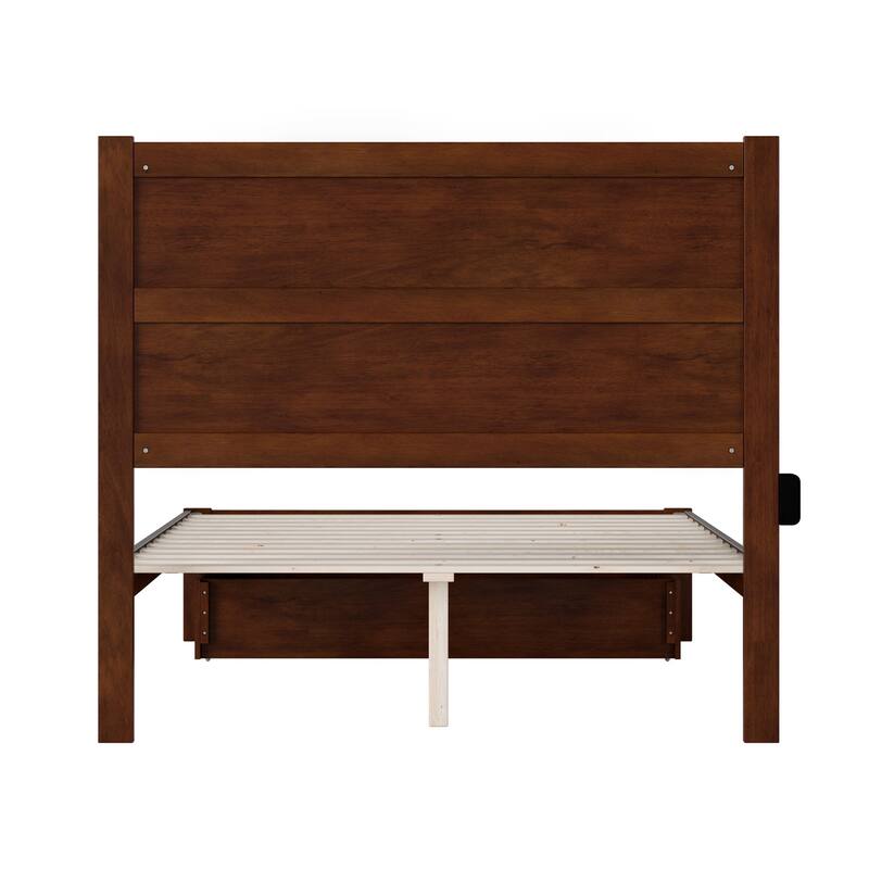 Full Bed with Drawer - Rustic Romance Bed Frame in Walnut Finish - Storage Platform Bed