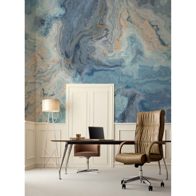 GK Wall Design Turquoise and Blue Waves Marble Pattern Removable Wallpaper