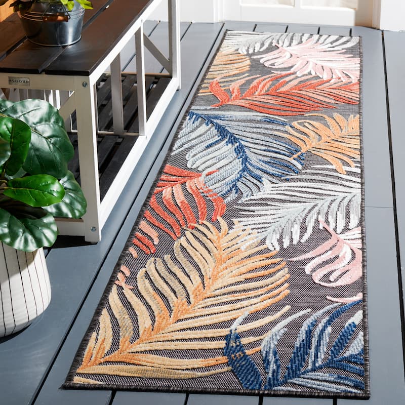 SAFAVIEH Cabana Tawnee Indoor/ Outdoor Waterproof Transitional Rug - 2' x 9' Runner - Black/Rust