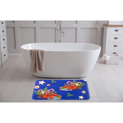 Christmas Truck Navy Printed Foam Rug 17"x24"