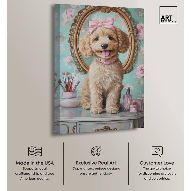 Puppy at the Vanity Canvas by Art Remedy, Gallery Wrapped