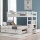 preview thumbnail 1 of 7, White Twin Over Twin/King Pine Bunk Bed with Trundle, Storage Staircase, Guardrail, Drawers White