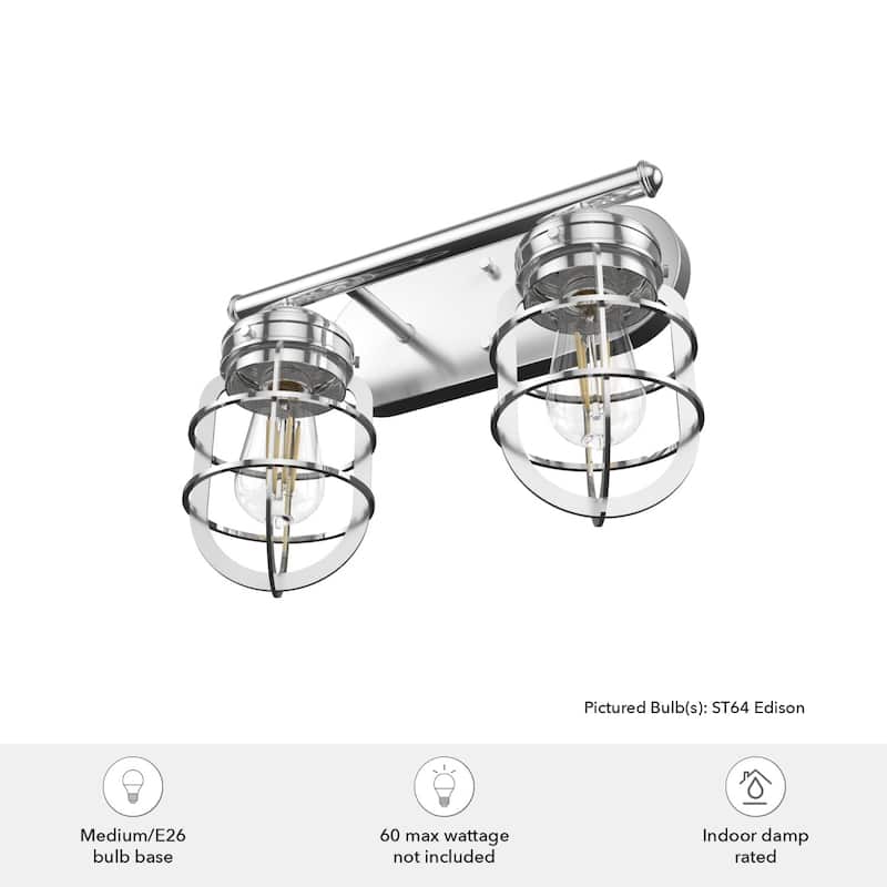 Hunter Starklake 2 Light Vanity Wall Light, Modern Industrial, Cage, Rustic, Modern Farmhouse