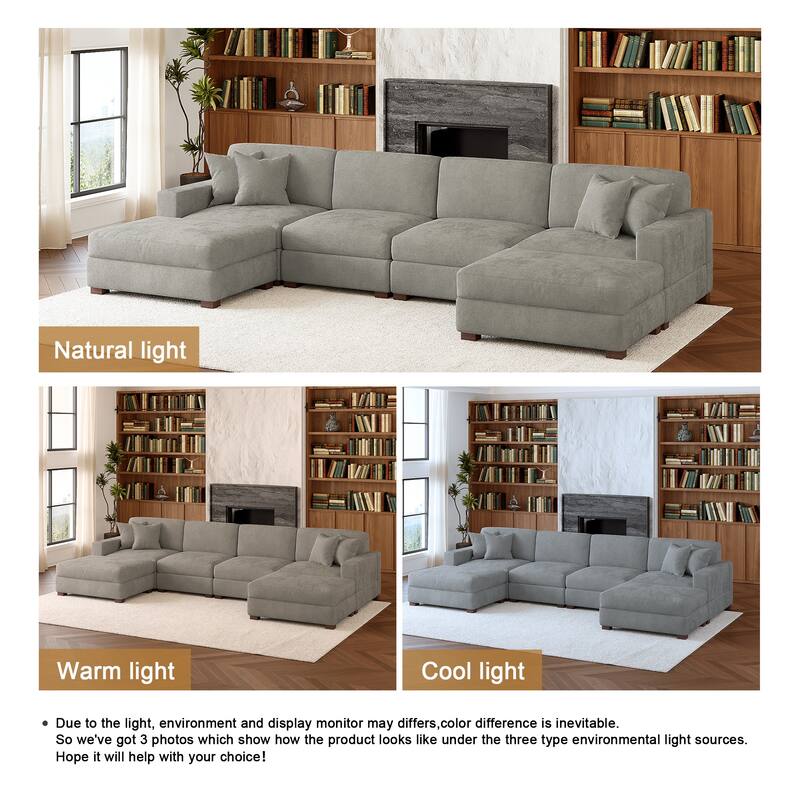Oversized Chenille Modular Sectional Sofa Conversation Set with 2 Ottomans
