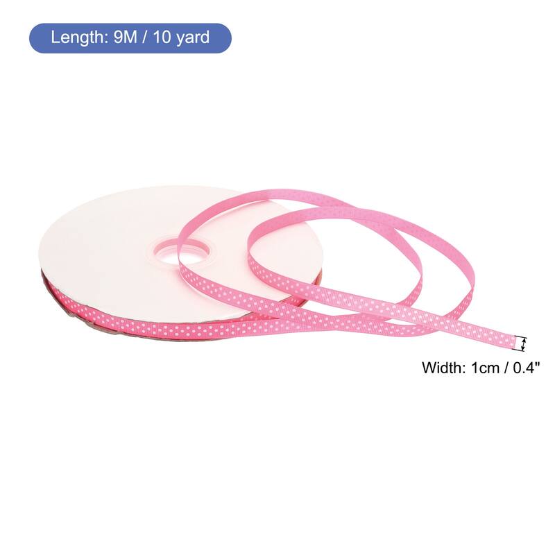 Grosgrain Ribbons with Dots Ribbon Bow Decoration - Light Hot Pink - 100 Yards 3/8 Inch
