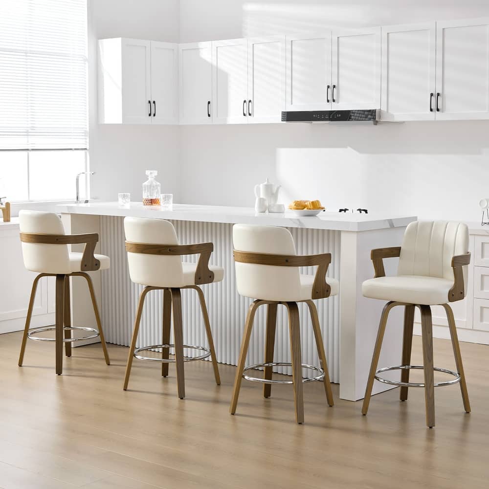 Upholstered Wood Swivel Counter Height Barstool with Arms