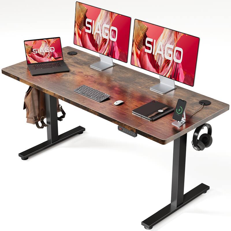 SIAGO 48 x 24 Inch Computer Desk Height Adjustable Electric Sit Stand Up Desk - 24" x 55" - Maple
