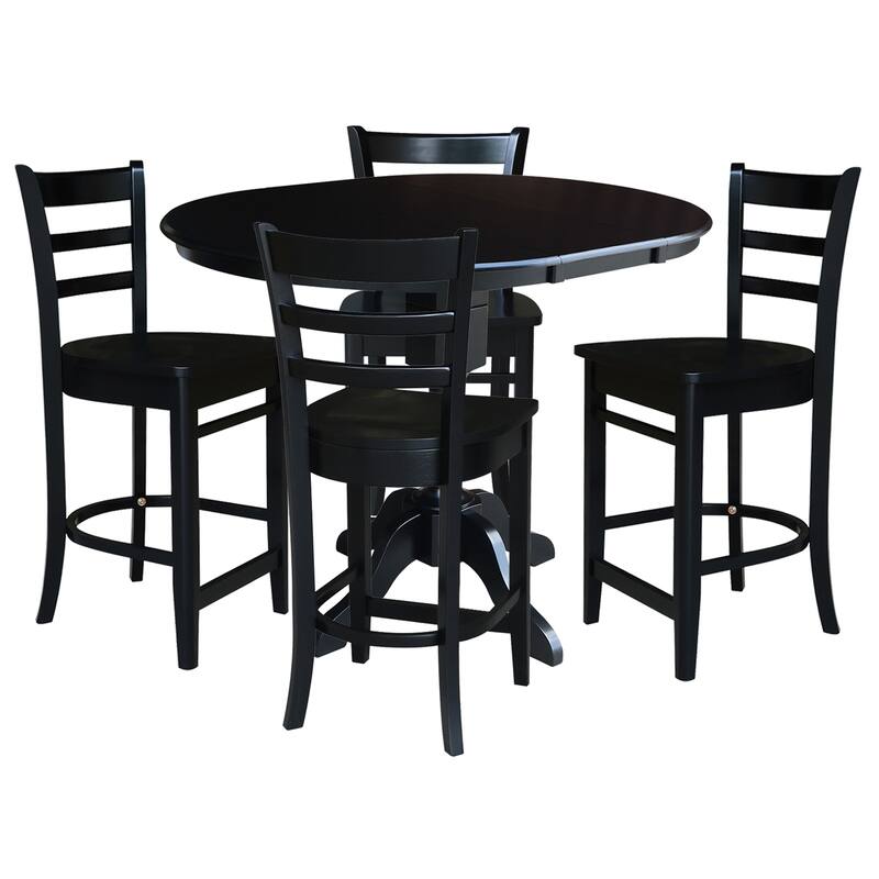 36" Round Counter Height Extension Table with 12" Leaf and 4 Stools