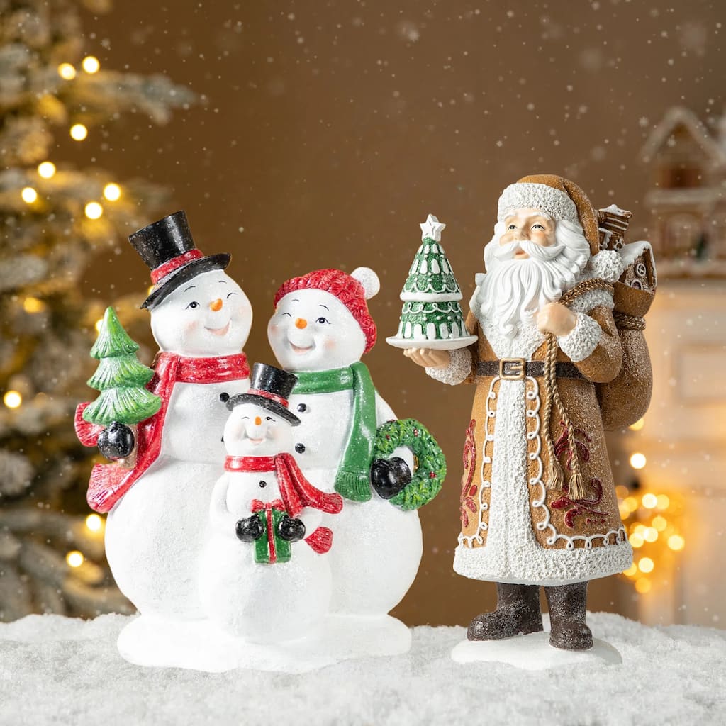 Glitzhome Resin Christmas Gingerbread Santa Snowman Family Table Decor Holiday Ornaments