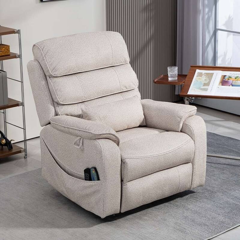 Dual Motor Oversized 180° Lay Flat Chenille Power Lift Recliner Chair with Retractable Tray, Wireless Charge