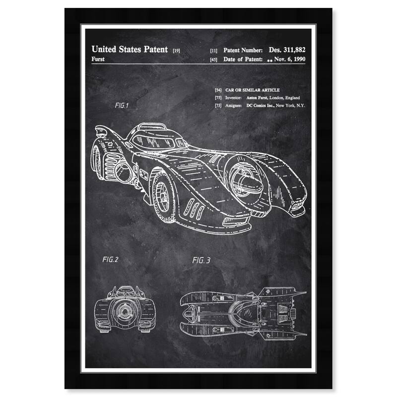 Wynwood Studio 'Batmobile 1990 Chalkboard' Movies and TV Black Wall Art