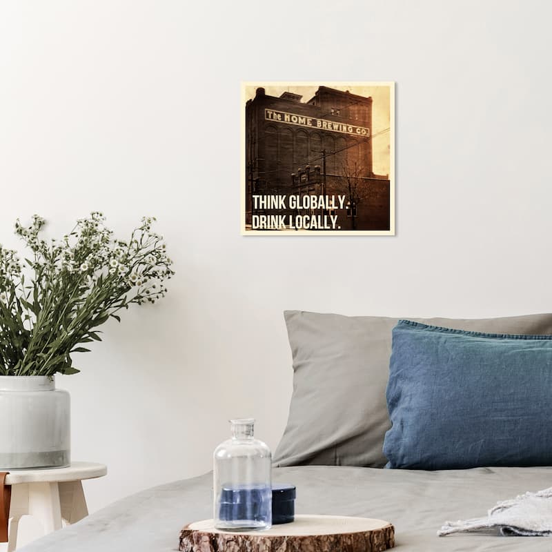 Wynwood Studio Canvas Drinks and Spirits Think And Drink Brown and Metallic Bronze Modern & Contemporary Wall Art Canvas Print - 12 x 12
