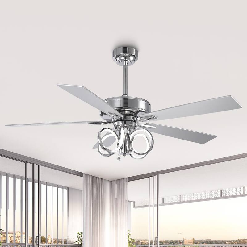 52-inch Modern Chrome Ceiling Fan with Dimmable LED Light and Reversible Motor - 52-inch W*19.3-inch H