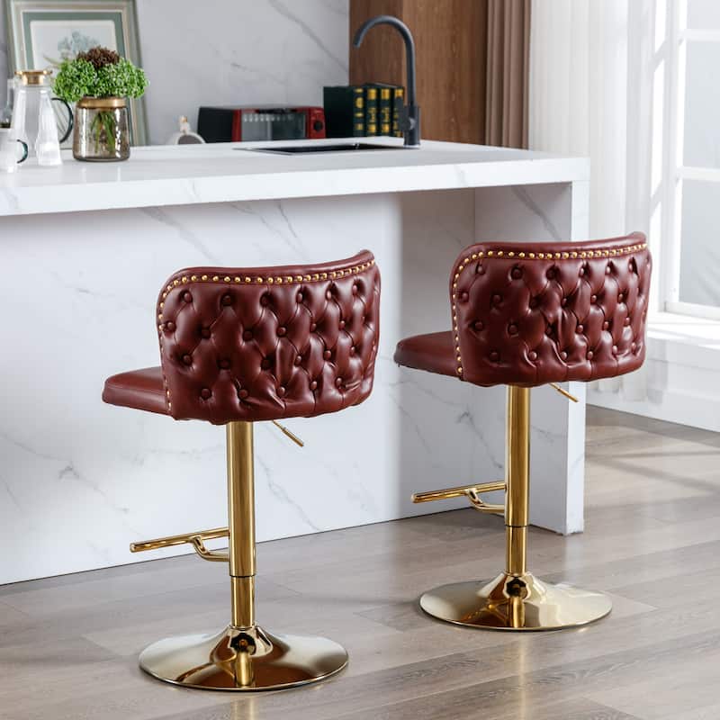 GDF Studio - Riveton Modern PU Upholstered Swivel Bar Stools with Adjustable Height and Tufted Back, Chrome Base (Set of 2)