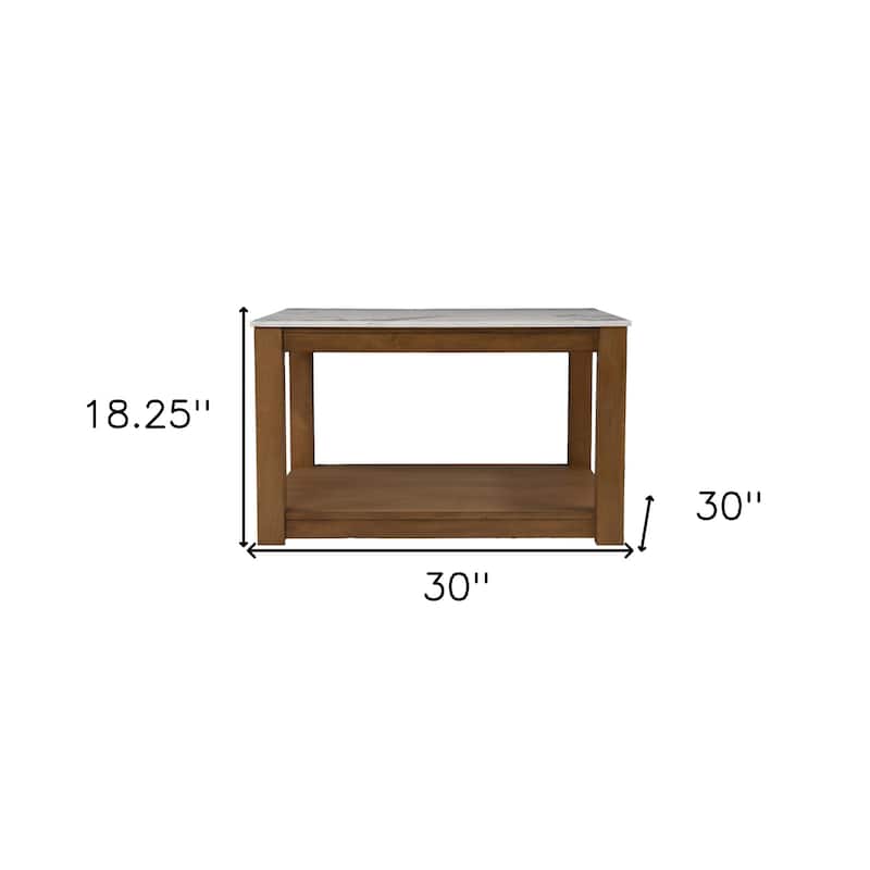 30" Contemporary Wooden Coffee Table with Faux Marble Top and Storage Shelves for Living Room - 18.25" H x 30" W x 30" D