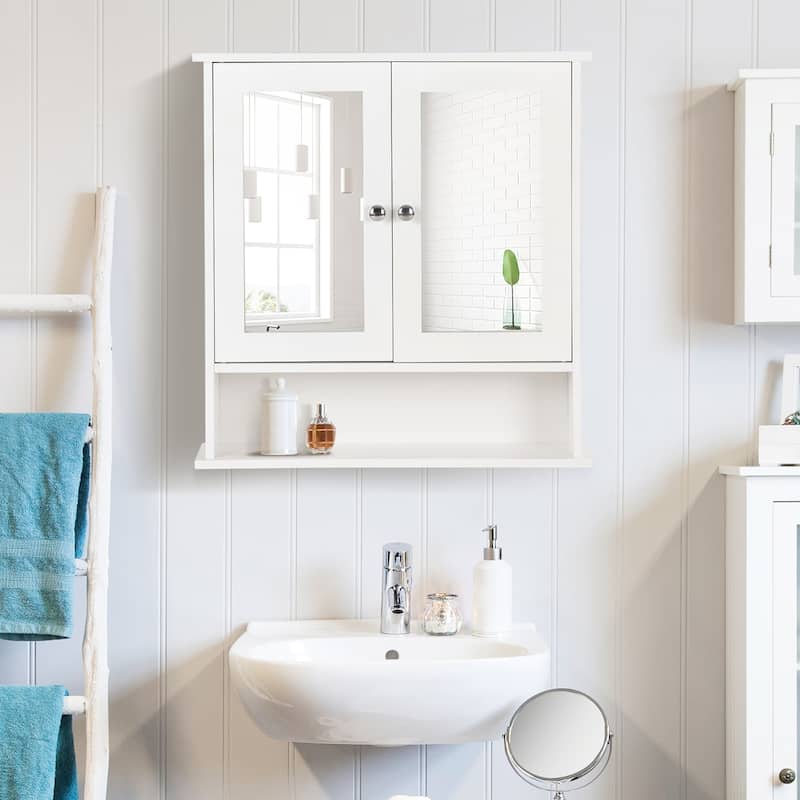 Bathroom Wall Mirror Cabinet with Doors and Shelves